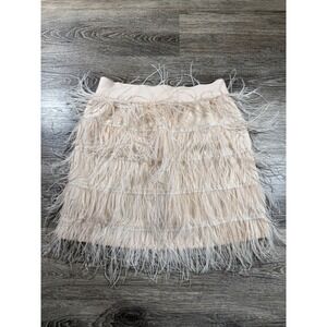 QUII Exquisite Collection Tiered Mini Skirt M Beige Feather Champagne Party‎ Y2K
